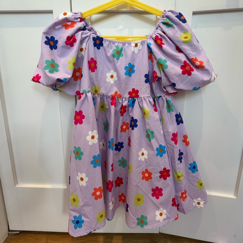 Girls' 5T Lavender Floral Puff-Sleeve Dress